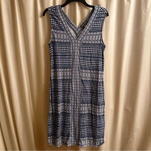 Tommy Bahama Navy and White Printed V-Neck Midi Dress